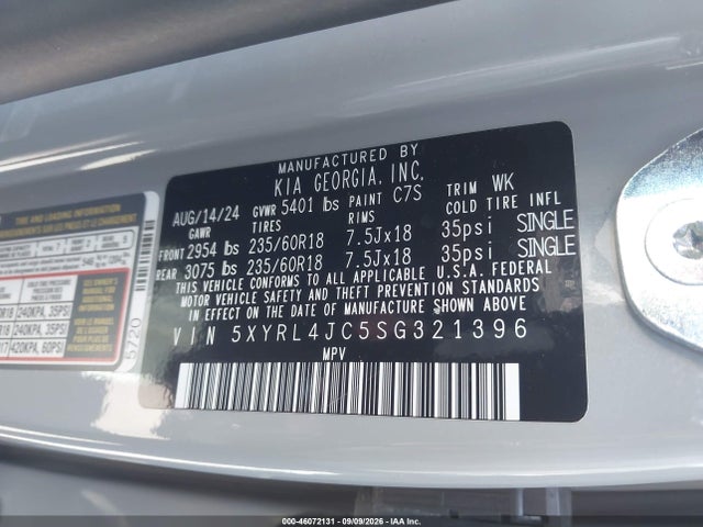 KIA SORENTO S 2025 5XYRL4JC5SG321396 Image 9