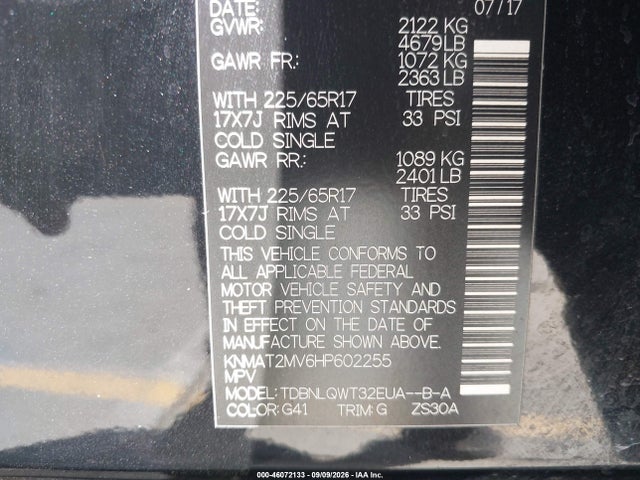 Продаж на аукціоні авто 2017 Nissan Rogue Sv, vin: KNMAT2MV6HP602255, номер лоту: 46072133