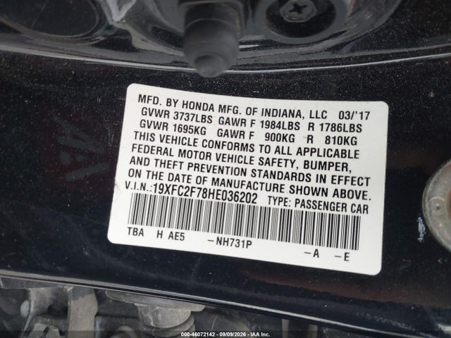Honda CIVIC EX 2017 19XFC2F78HE036202 Image 9