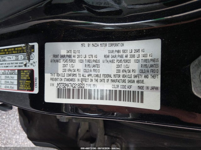 Продажа на аукционе авто 2010 Mazda Cx-9 Grand Touring, vin: JM3TB2MA7A0218922, номер лота: 46072156