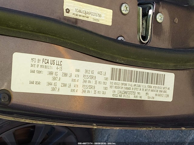 46072174 :رقم المزاد ، 1C4NJCBA6FD372759 vin ، 2015 Jeep Compass Altitude Edition مزاد بيع
