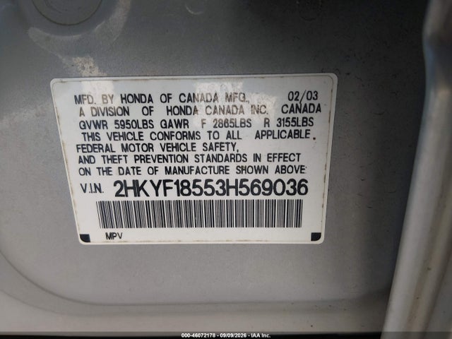 46072178 :رقم المزاد ، 2HKYF18553H569036 vin ، 2003 Honda Pilot Ex-l مزاد بيع
