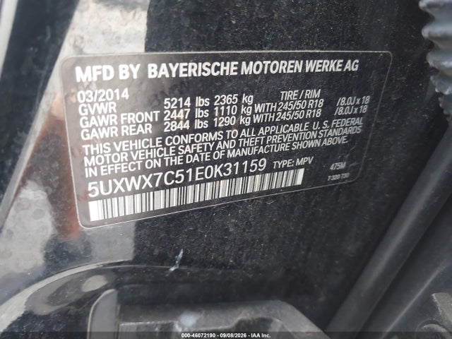 2014 Bmw X3 Xdrive35i მანქანა იყიდება აუქციონზე, vin: 5UXWX7C51E0K31159, აუქციონის ნომერი: 46072190