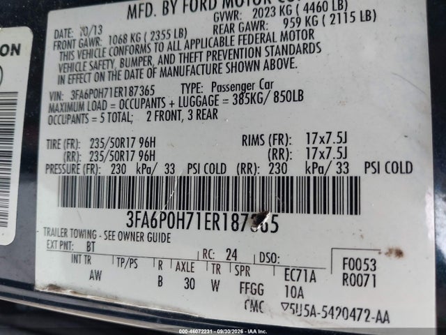 Продаж на аукціоні авто 2014 Ford Fusion Se, vin: 3FA6P0H71ER187365, номер лоту: 46072231