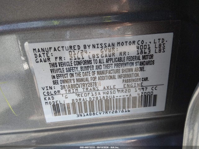 3N1AB8CV7RY287816 Nissan Sentra Sv Xtronic Cvt