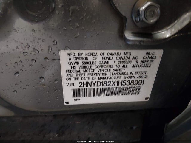 2001 Acura Mdx მანქანა იყიდება აუქციონზე, vin: 2HNYD182X1H538991, აუქციონის ნომერი: 46072238