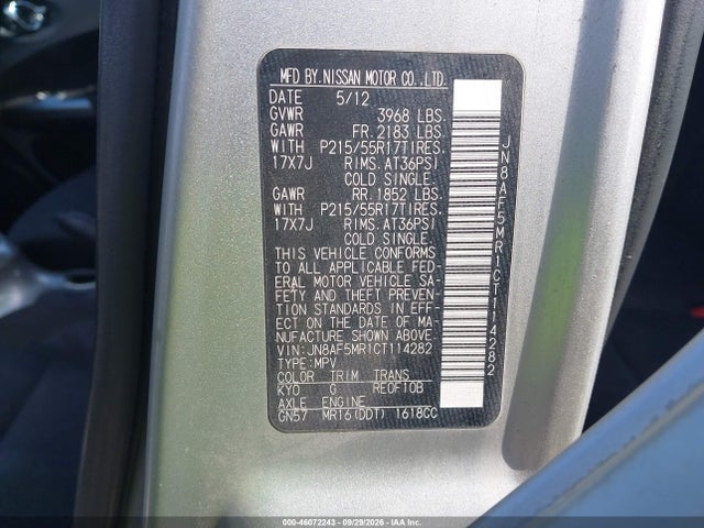 Aukcja sprzedaży 2012 Nissan Juke Sv, vin: JN8AF5MR1CT114282, numer aukcji: 46072243
