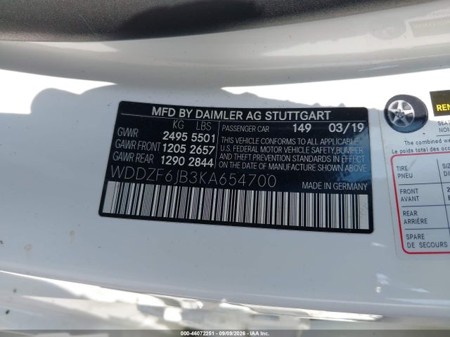 2019 Mercedes-benz E 450 4matic მანქანა იყიდება აუქციონზე, vin: WDDZF6JB3KA654700, აუქციონის ნომერი: 46072251