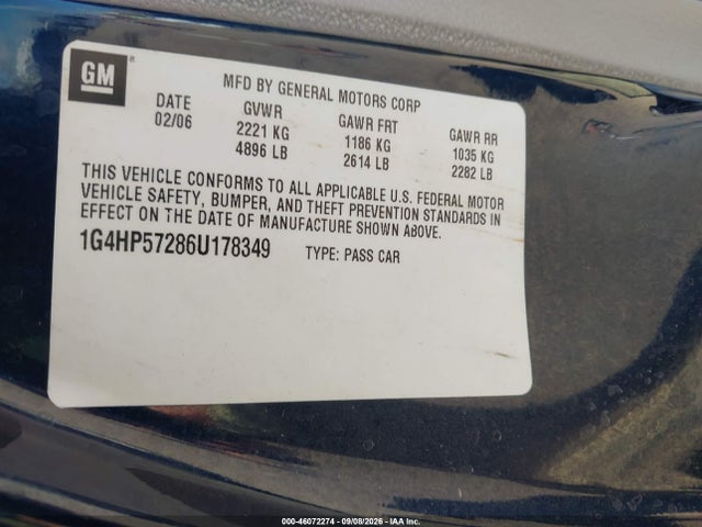 Продаж на аукціоні авто 2006 Buick Lucerne Cx, vin: 1G4HP57286U178349, номер лоту: 46072274