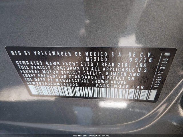3VW2B7AJ2HM248503 Volkswagen Jetta 1.4t S