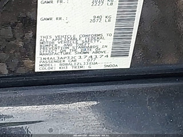 46072297 :رقم المزاد ، 1N4AL3AP3JC174174 vin ، 2018 Nissan Altima 2.5 Sv مزاد بيع