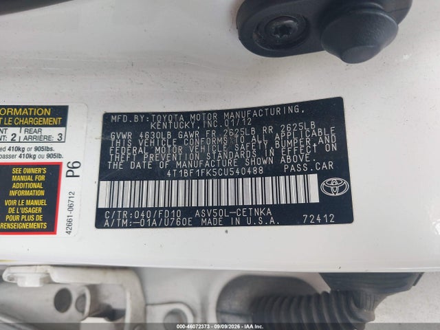 Продаж на аукціоні авто 2012 Toyota Camry Le, vin: 4T1BF1FK5CU540488, номер лоту: 46072373