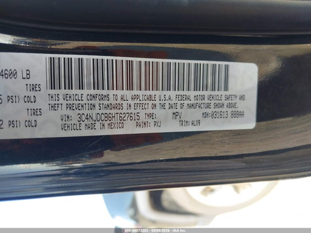 46072383 :رقم المزاد ، 3C4NJDCB6HT627615 vin ، 2017 Jeep New Compass Limited 4x4 مزاد بيع