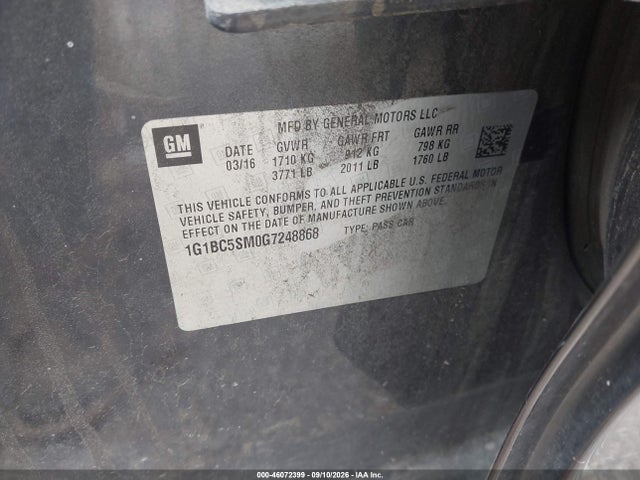 Aukcja sprzedaży 2016 Chevrolet Cruze Ls Auto, vin: 1G1BC5SM0G7248868, numer aukcji: 46072399
