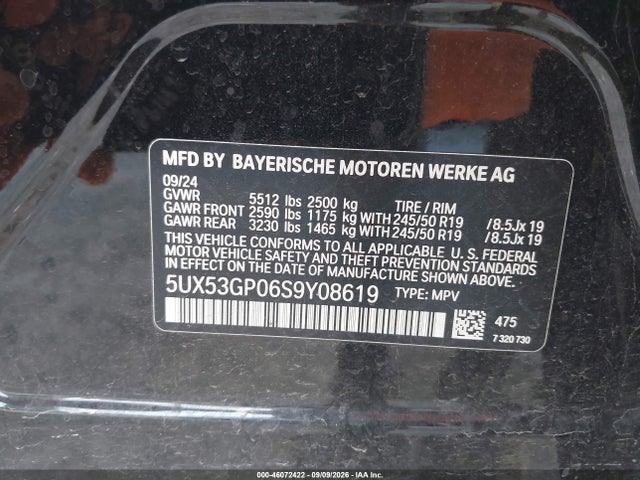 Продаж на аукціоні авто 2025 Bmw X3 30 Xdrive, vin: 5UX53GP06S9Y08619, номер лоту: 46072422