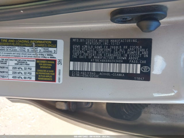 46072452 :رقم المزاد ، 4T1BE46K68U243404 vin ، 2008 Toyota Camry مزاد بيع