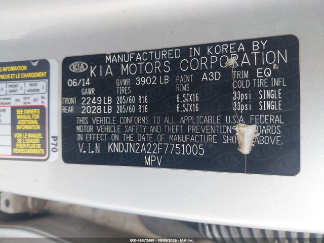 2015 Kia Soul მანქანა იყიდება აუქციონზე, vin: KNDJN2A22F7751005, აუქციონის ნომერი: 46072458
