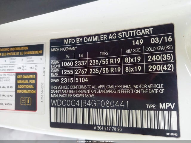 WDC0G4JB4GF080441 Mercedes-Benz GLC 300