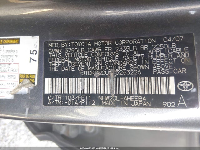 Aukcja sprzedaży 2007 Toyota Prius, vin: JTDKB20U973263226, numer aukcji: 46072500
