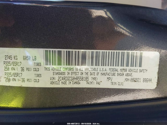 Auction sale of the 2017 Dodge Grand Caravan Sxt, vin: 2C4RDGCG0HR558185, lot number: 46072512