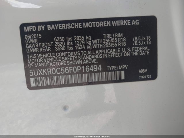 46072526 :رقم المزاد ، 5UXKR0C56F0P16494 vin ، 2015 Bmw X5 Xdrive35i مزاد بيع