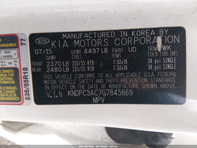 Продаж на аукціоні авто 2016 Kia Sportage Ex, vin: KNDPC3AC7G7845669, номер лоту: 46072535