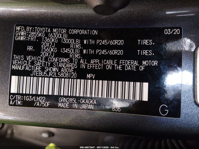 Продажа на аукционе авто 2020 Toyota 4runner Nightshade Special Edition, vin: JTEBU5JR2L5808120, номер лота: 46072547