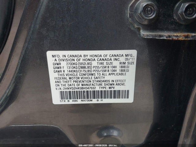 Aukcja sprzedaży 2011 Acura Mdx Technology Package, vin: 2HNYD2H45BH547932, numer aukcji: 46072551