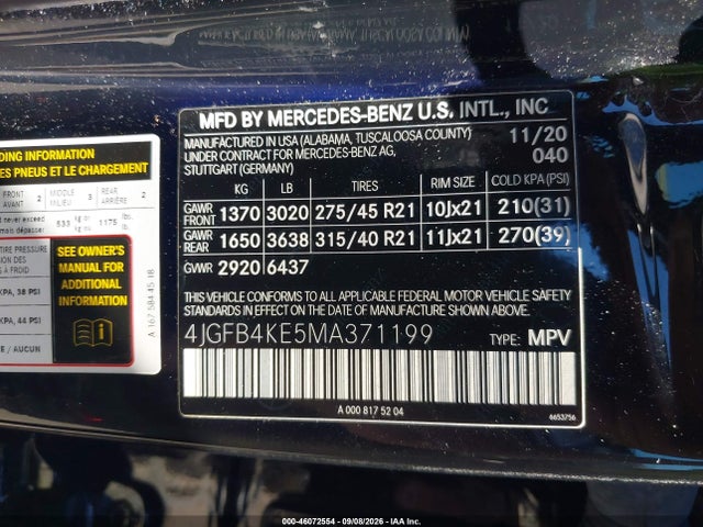 46072554 :رقم المزاد ، 4JGFB4KE5MA371199 vin ، 2021 Mercedes-benz Gle 350 4matic مزاد بيع