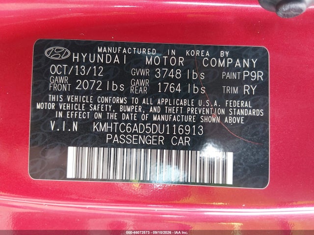 2013 Hyundai Veloster Base W/gray მანქანა იყიდება აუქციონზე, vin: KMHTC6AD5DU116913, აუქციონის ნომერი: 46072573