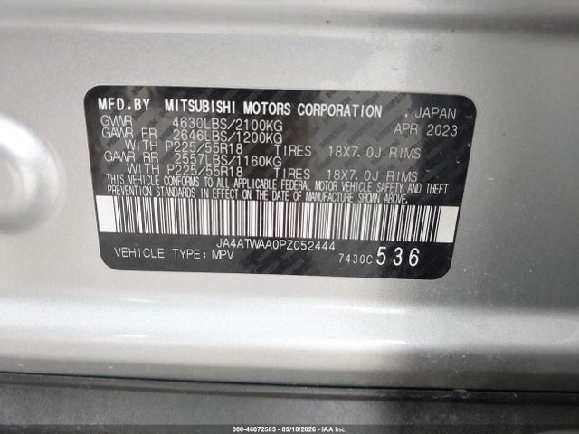 Продаж на аукціоні авто 2023 Mitsubishi Eclipse Cross Se S-awc, vin: JA4ATWAA0PZ052444, номер лоту: 46072583