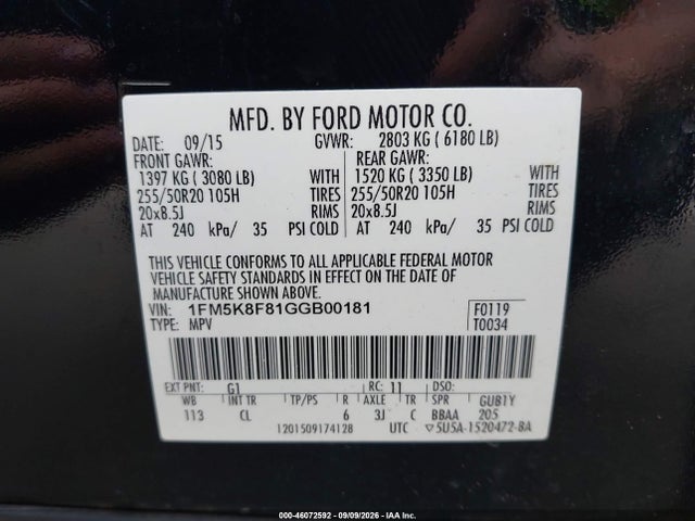 Продаж на аукціоні авто 2016 Ford Explorer Limited, vin: 1FM5K8F81GGB00181, номер лоту: 46072592