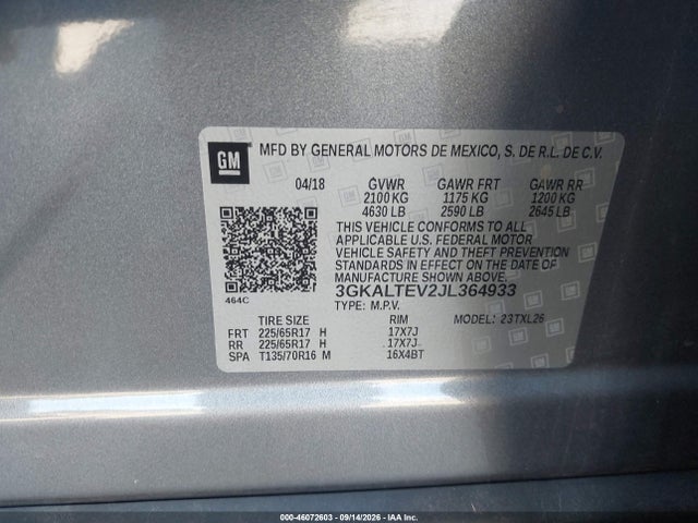 46072603 :رقم المزاد ، 3GKALTEV2JL364933 vin ، 2018 Gmc Terrain Sle مزاد بيع