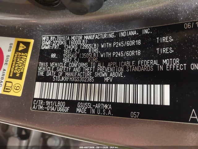 Продаж на аукціоні авто 2016 Toyota Highlander Xle V6, vin: 5TDJKRFHXGS302385, номер лоту: 46072606