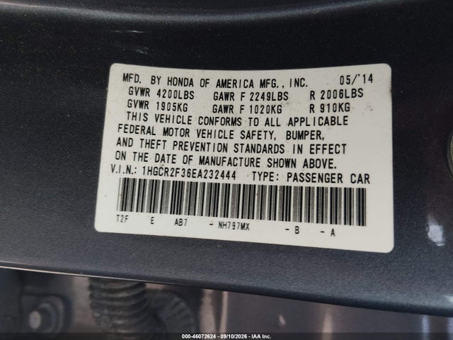 Aukcja sprzedaży 2014 Honda Accord Lx, vin: 1HGCR2F36EA232444, numer aukcji: 46072624