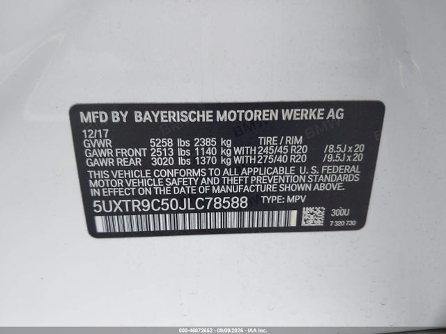 Продаж на аукціоні авто 2018 Bmw X3 Xdrive30i, vin: 5UXTR9C50JLC78588, номер лоту: 46072652