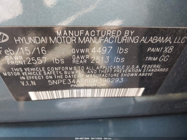 Aukcja sprzedaży 2016 Hyundai Sonata Sport, vin: 5NPE34AF6GH396293, numer aukcji: 46072689