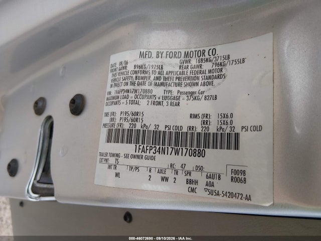 46072690 :رقم المزاد ، 1FAFP34N17W170880 vin ، 2007 Ford Focus S/se/ses مزاد بيع