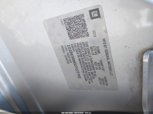 46072692 :رقم المزاد ، 1G1BE5SM3J7177702 vin ، 2018 Chevrolet Cruze Lt Auto مزاد بيع