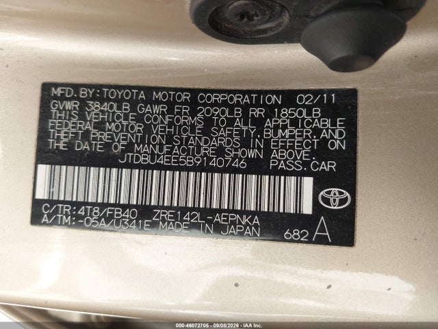 Продаж на аукціоні авто 2011 Toyota Corolla Le, vin: JTDBU4EE5B9140746, номер лоту: 46072705