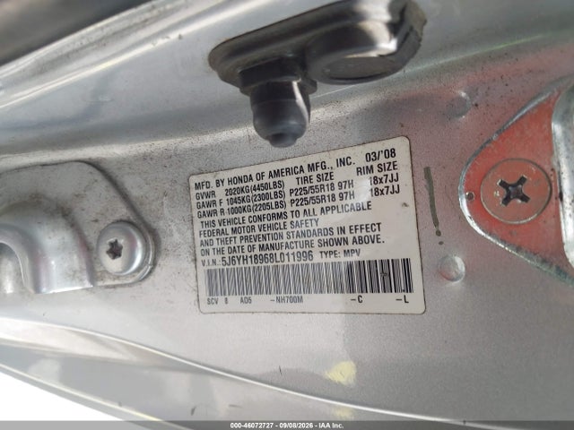 2008 Honda Element Sc მანქანა იყიდება აუქციონზე, vin: 5J6YH18968L011996, აუქციონის ნომერი: 46072727