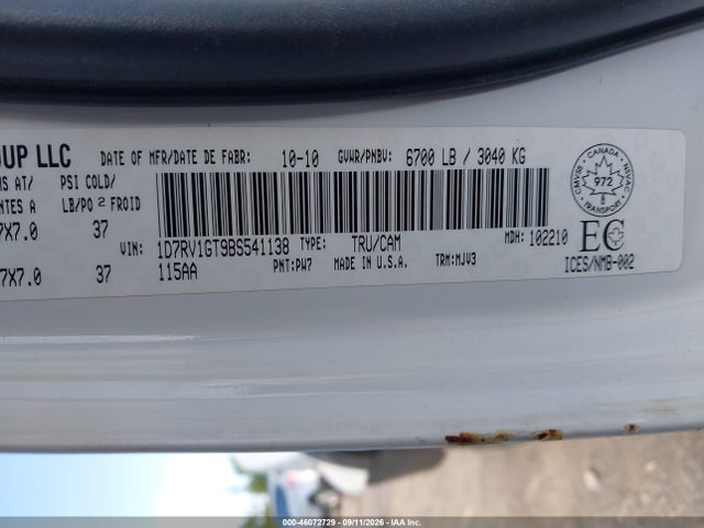 2011 Ram Ram 1500 Slt მანქანა იყიდება აუქციონზე, vin: 1D7RV1GT9BS541138, აუქციონის ნომერი: 46072729