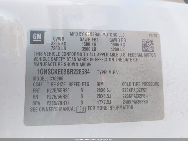 Продажа на аукционе авто 2011 Chevrolet Suburban Ltz, vin: 1GNSCKE03BR228584, номер лота: 46072754