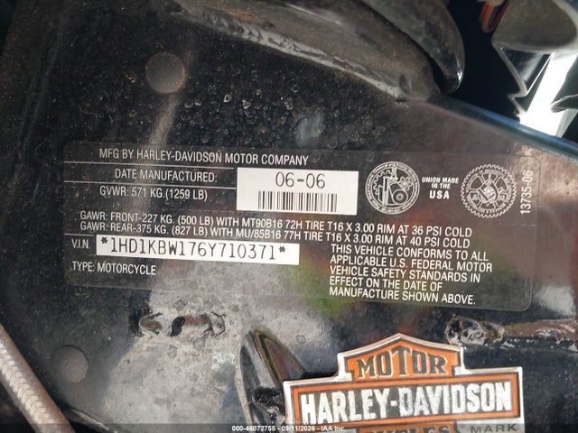 2006 Harley-davidson Flhxi მანქანა იყიდება აუქციონზე, vin: 1HD1KBW176Y710371, აუქციონის ნომერი: 46072755