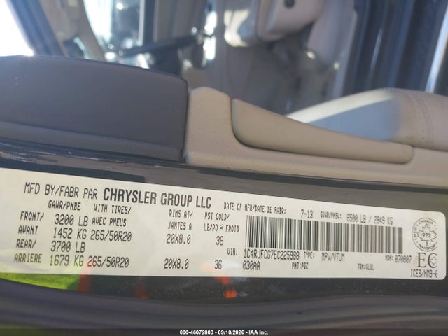 Продаж на аукціоні авто 2014 Jeep Grand Cherokee Overland, vin: 1C4RJFCG7EC225988, номер лоту: 46072803