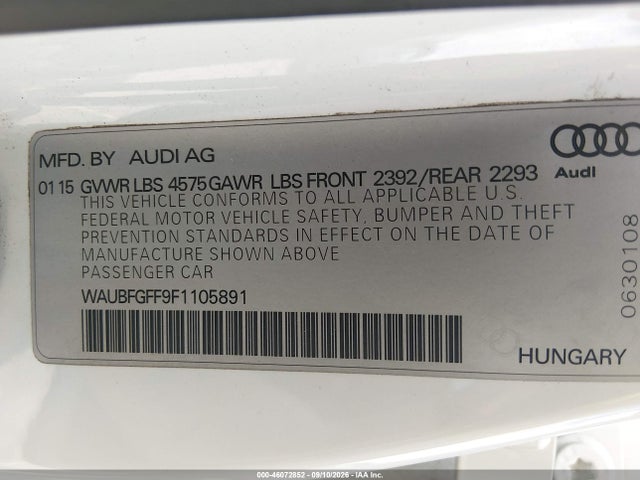 Aukcja sprzedaży 2015 Audi A3 2.0t Premium, vin: WAUBFGFF9F1105891, numer aukcji: 46072852