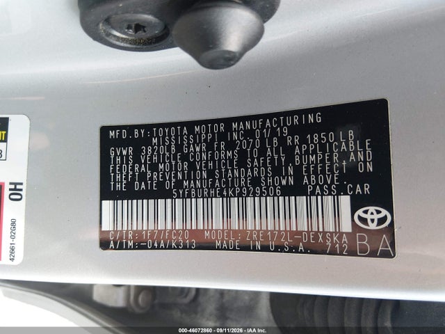 Aukcja sprzedaży 2019 Toyota Corolla Se, vin: 5YFBURHE4KP929506, numer aukcji: 46072860