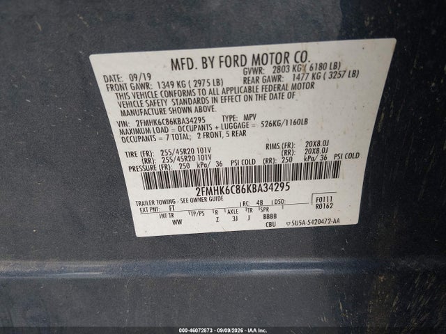 Продажа на аукционе авто 2019 Ford Flex Sel, vin: 2FMHK6C86KBA34295, номер лота: 46072873