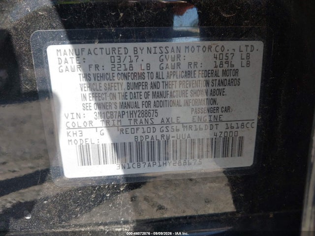 Продаж на аукціоні авто 2017 Nissan Sentra Sr Turbo, vin: 3N1CB7AP1HY288675, номер лоту: 46072876