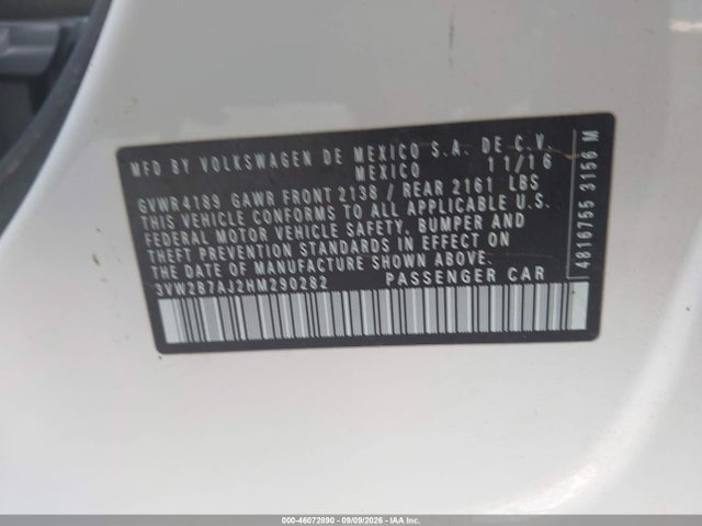 Aukcja sprzedaży 2017 Volkswagen Jetta 1.4t S, vin: 3VW2B7AJ2HM290282, numer aukcji: 46072890